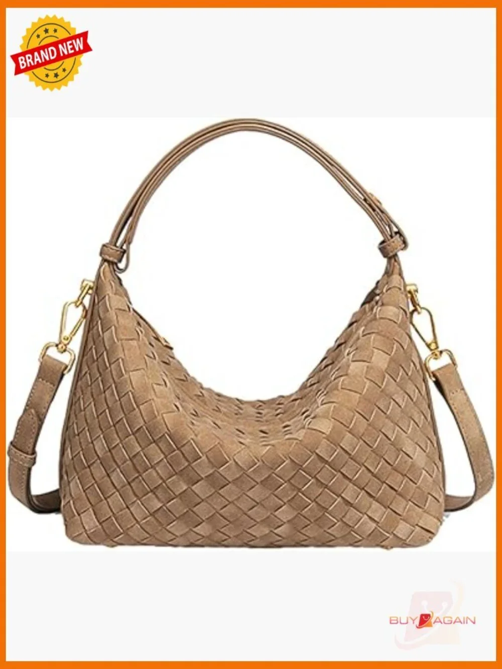Faux Suede Woven Hobo Tote Crossbody Shoulder Bag with Zipper